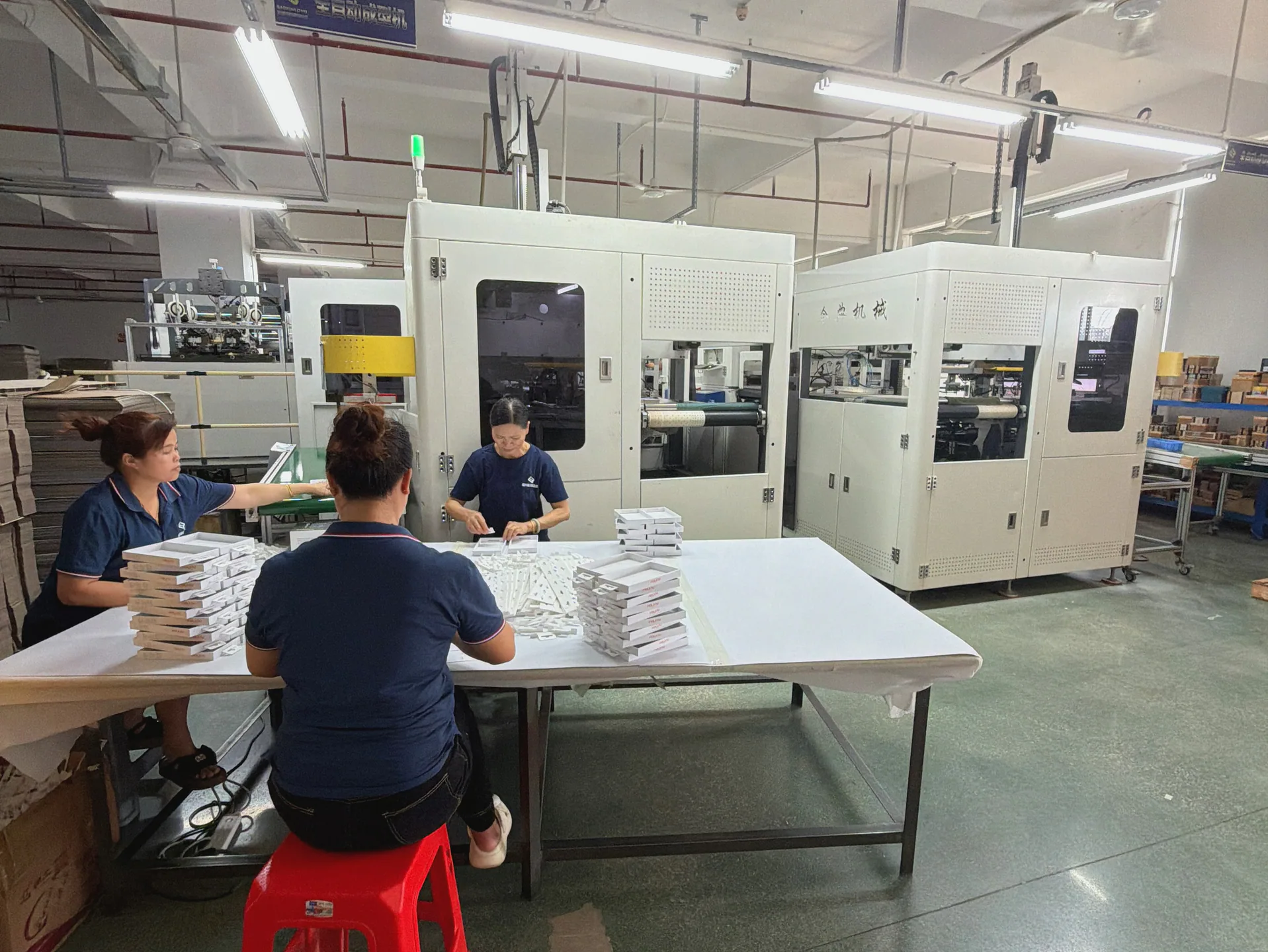 Manual packaging finishing and sorting area at the Baoxinglong factory